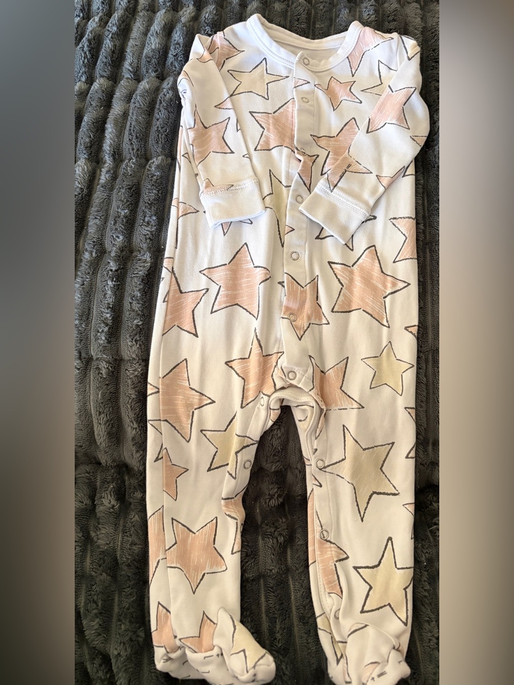 Baby Footed One-Piece with Peach Star Print